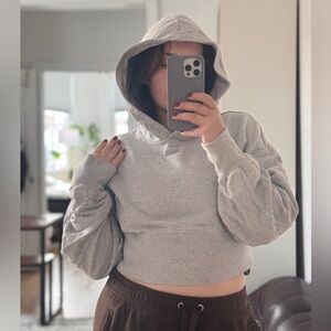 Aerie Offline Heather Gray Cropped Hoodie